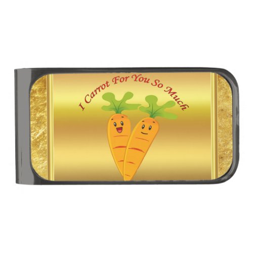 Cartoon carrots with big eyes and a smile to go gunmetal finish money clip