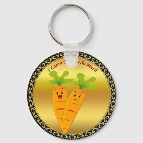 Cartoon carrots with big eyes and a smile to go keychain