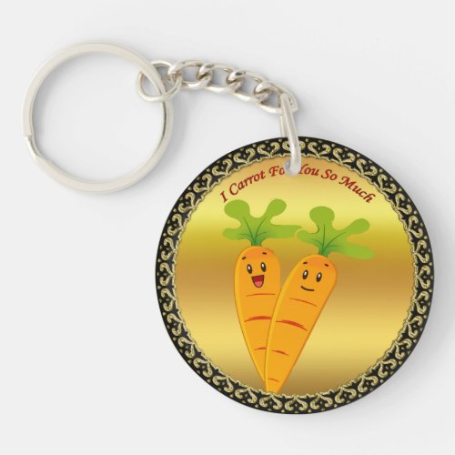 Cartoon carrots with big eyes and a smile to go keychain