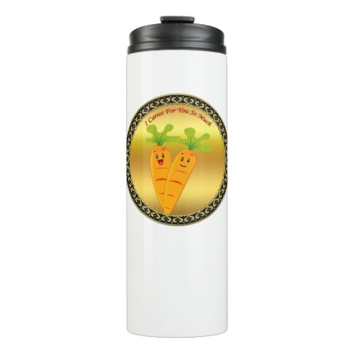 Cartoon carrots with big eyes and a smile to go thermal tumbler