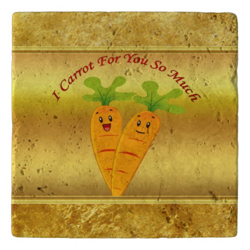 Cartoon carrots with big eyes and a smile to go trivet