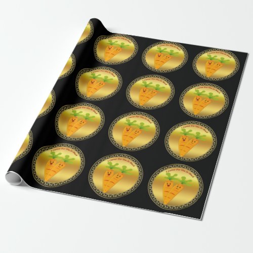 Cartoon carrots with big eyes and a smile to go wrapping paper