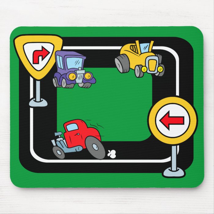 Cartoon Cars on a Race Track Mousepads