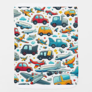 Cartoon cars trucks aeroplane Baby blanket 