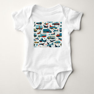Cartoon cars trucks aeroplane Baby Bodysuit