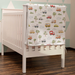 Cartoon Cars With Vehicles Seamless Pattern Baby Blanket