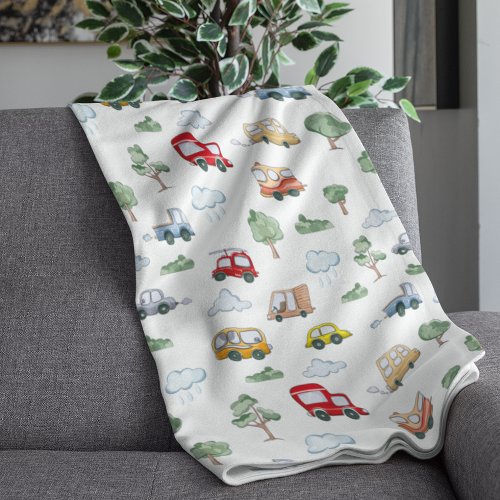 Cartoon Cars With Vehicles Seamless Pattern Fleece Blanket