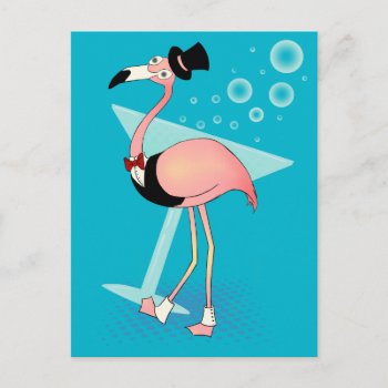Cartoon Casino Flamingo With Martini Postcard by frogsandboxes at Zazzle