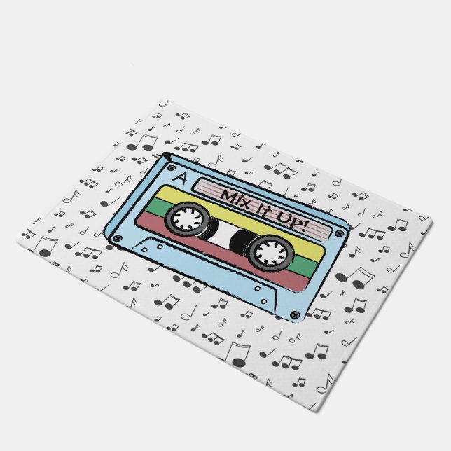 Cartoon Cassette Tape & Music Notes (Mix It Up) Doormat (Angled)