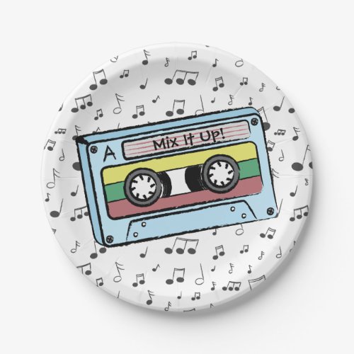 Cartoon Cassette Tape  Music Notes Mix It Up Paper Plates