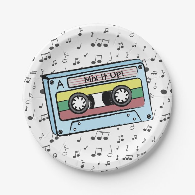Cartoon Cassette Tape & Music Notes (Mix It Up) Paper Plates (Front)