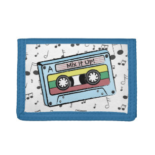 Cartoon Cassette Tape & Music Notes (Mix It Up) Tri-fold Wallet