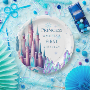 Cartoon Castle 1st Frozen Kingdom Birthday Paper Plates