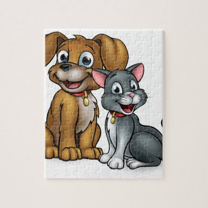 Cartoon Cat and Dog Pets Jigsaw Puzzle