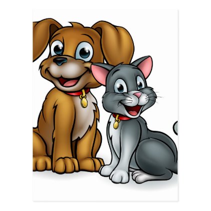 Cartoon Cat and Dog Pets Postcard