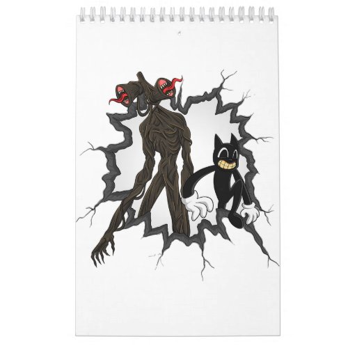 Cartoon Cat and Siren Head Creepy Horror Character Calendar