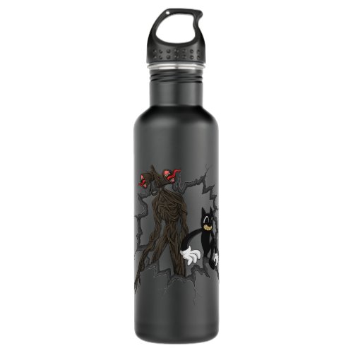 Cartoon Cat and Siren Head Creepy Horror Character Stainless Steel Water Bottle