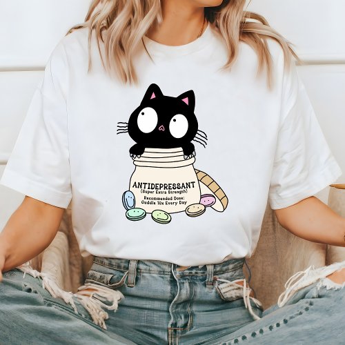 Cartoon Cat Antidepressant T_Shirt Cat Lover T_Shirt