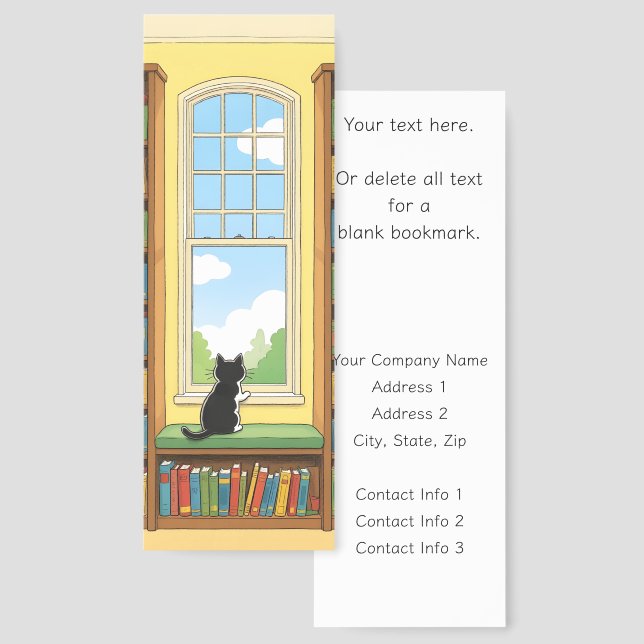 Cartoon Cat at Library Window Business Promotional Bookmarks (Front & Back)
