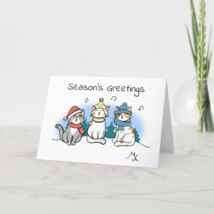 Cartoon Cat Christmas Carollers Season's Greetings Card