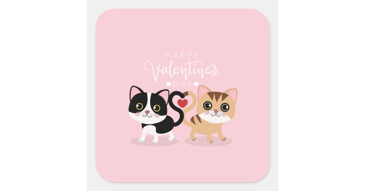 Cartoon Cat couple Square Sticker | Zazzle