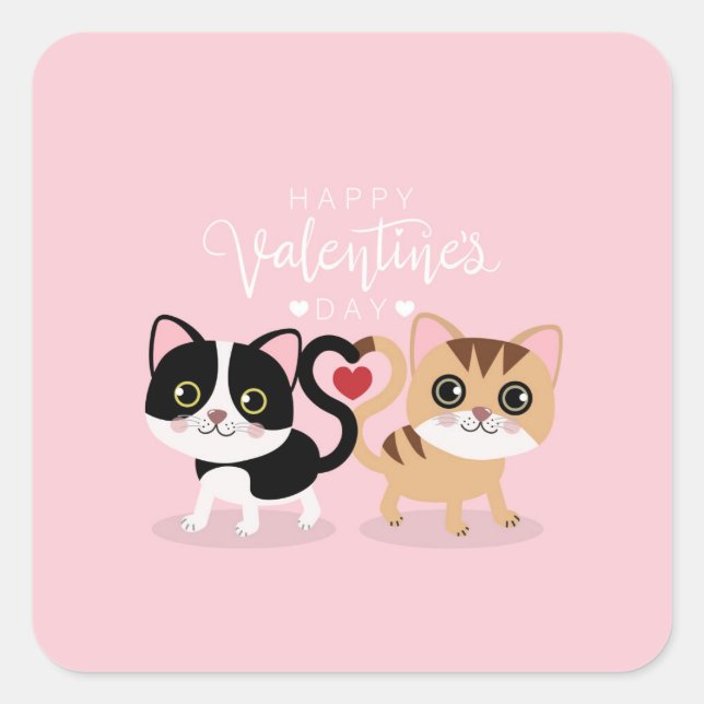 Cartoon Cat couple Square Sticker (Front)