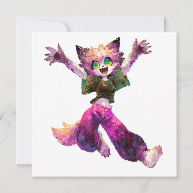 Cartoon Cat Dance Party Theme Invitation (Front)