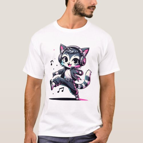 Cartoon Cat Dancing Graphic T_Shirt