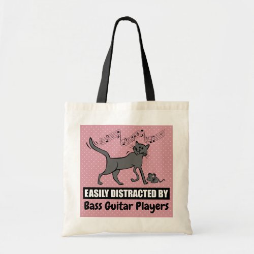 Cartoon Cat Easily Distracted by Bass Guitar Players Tote Bag