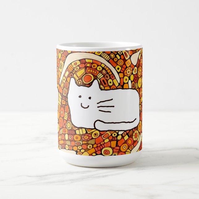 Cartoon Cat Doodle Line Drawing Coffee Mug (Center)