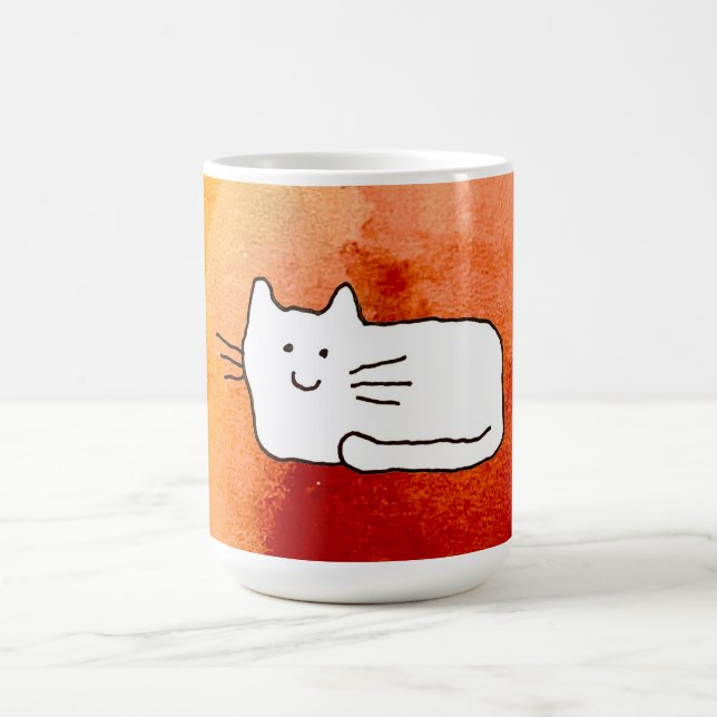 Cartoon Cat Doodle Line Drawing Coffee Mug (Center)