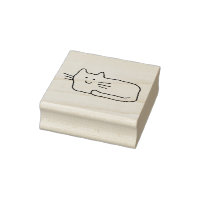Cartoon Cat Doodle Line Drawing Wood Art Stamp