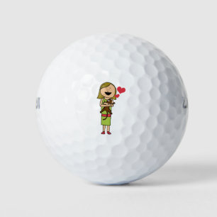 Cartoon Cat Drawing Girl Hearts Hugging Sketch Golf Balls