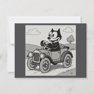 Cartoon Cat Driving Car Postcard