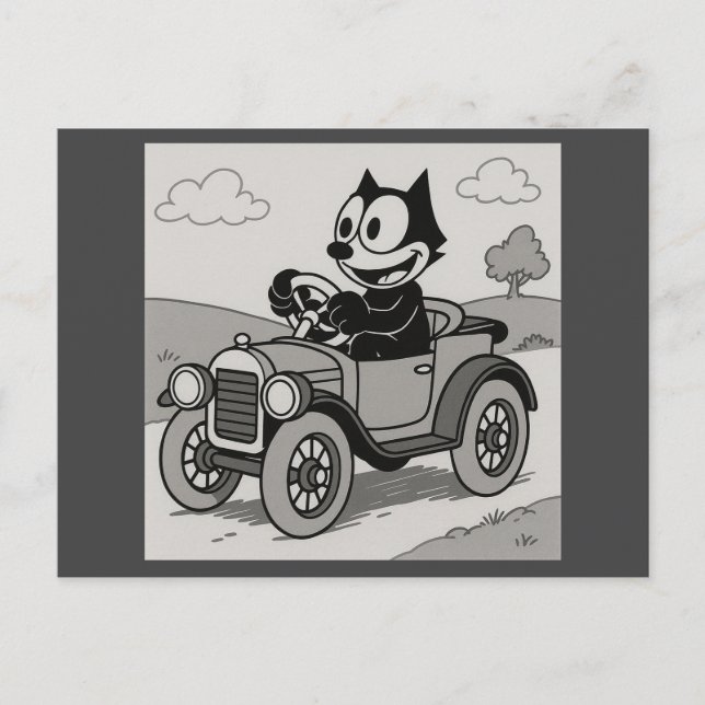 Cartoon Cat Driving Car Postcard (Front)