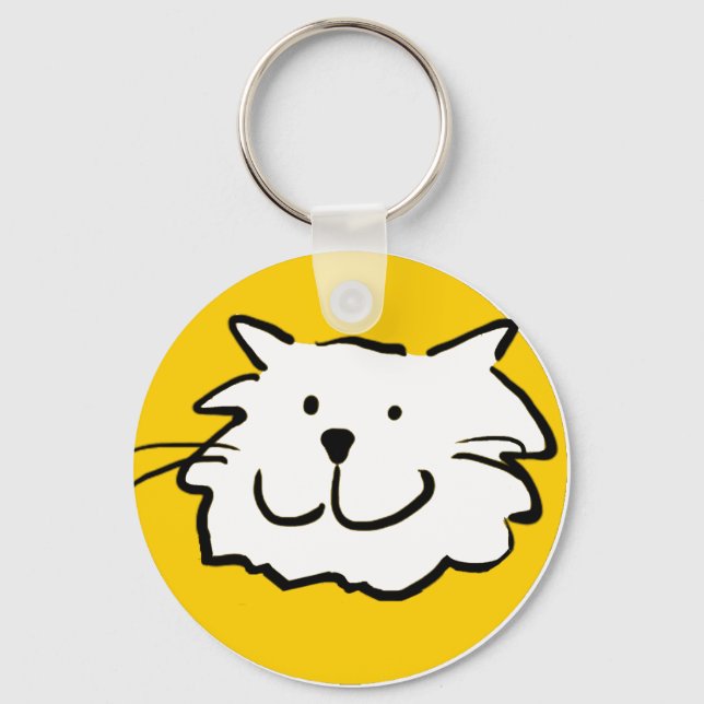 Cartoon Cat Face Showing a Smiling Cat Keychain (Front)