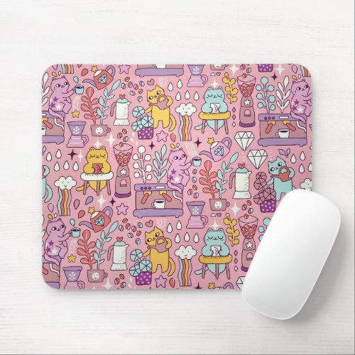 Cartoon Cat Fun On Pink Mouse Pad