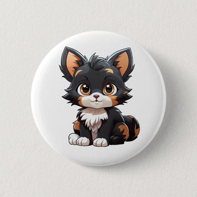 Cartoon cat illustration button (Front)