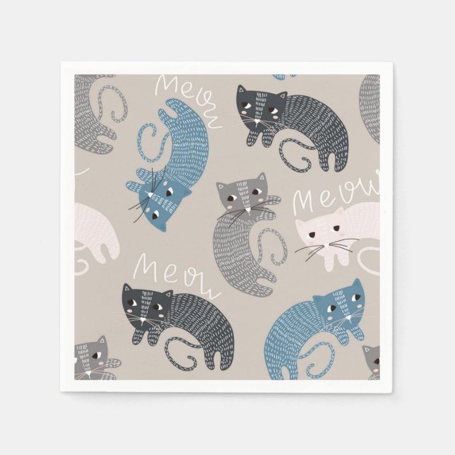 Cartoon cat illustration napkins (Front)