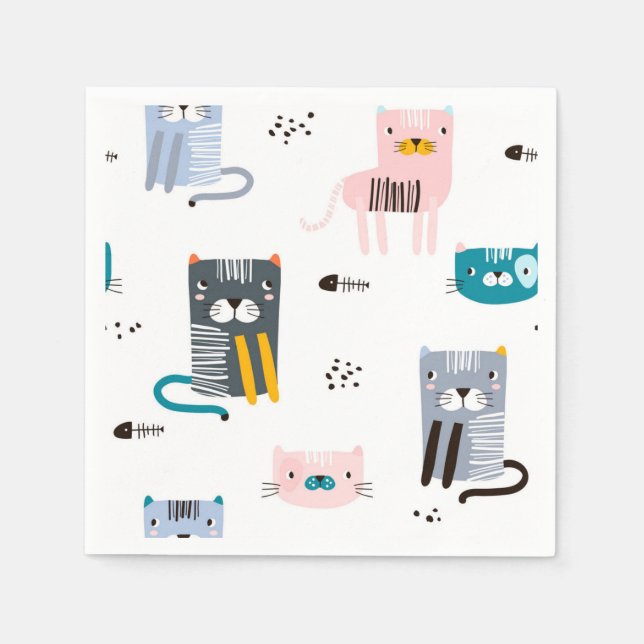 Cartoon cat illustration napkins (Front)