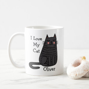 Cartoon Cat in Doodle Art Style Customizable Name Coffee Mug