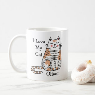 Cartoon Cat in Doodle Art Style Customizable Name Coffee Mug