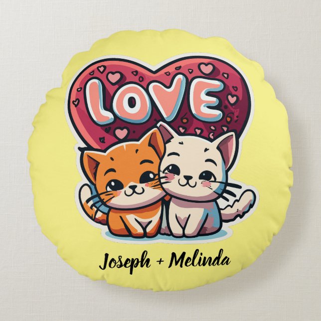Cartoon Cat lover Round Pillow (Front)