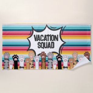Cartoon Cat Paws on Rainbow Colors Beach Towel