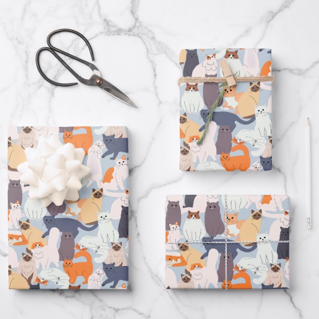 Cartoon Cat Pet Pattern Gift Wrapping Paper Sheets (Front)