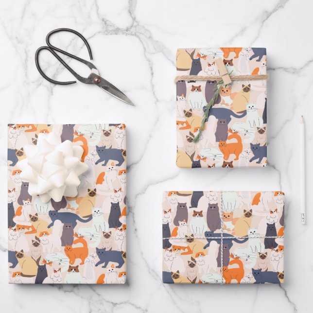 Cartoon Cat Pet Pattern Gift  Wrapping Paper Sheets (Front)