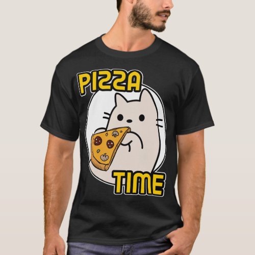 Cartoon Cat Pizza Time T_Shirt