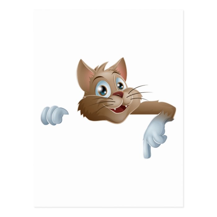 Cartoon Cat Pointing Down Postcards