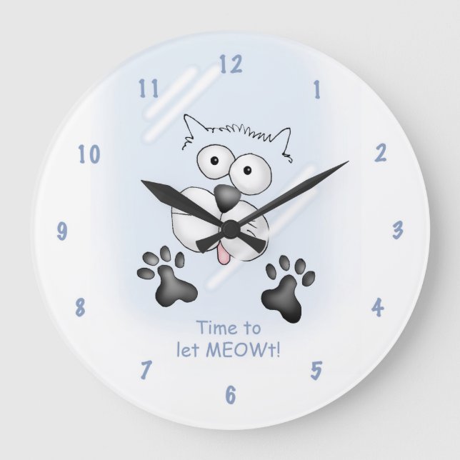 Cartoon cat "Time to let MEOWt!" clock. Large Clock (Front)