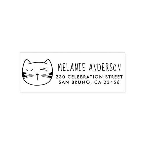 Cartoon Cat Wink Custom Name  Return Address Rubber Stamp